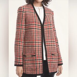 BROOKS BROTHERS Wool Blend Tartan Cardigan Tunic Blazer Red Black Plaid Size 10
